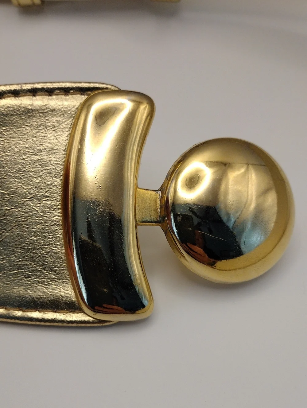 80s Gold Metallic Vegan Leather Waist Belt with Metal Interlocking Buckle